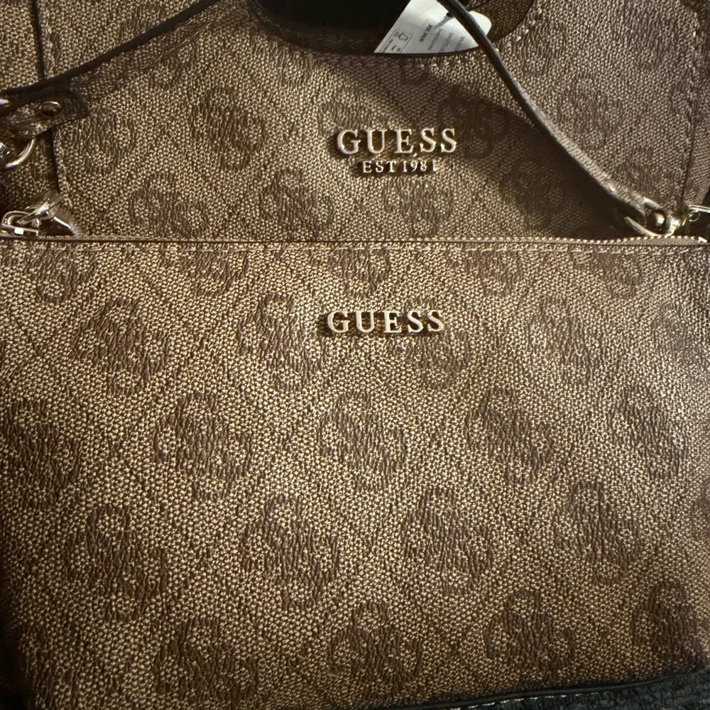 GUESS Calista Mini Brown Logo Tote Bag NWT - Picture 2 of 5